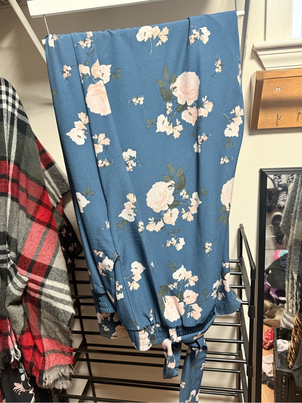 Blue Floral Tie-Waist Women’s paper bag pant